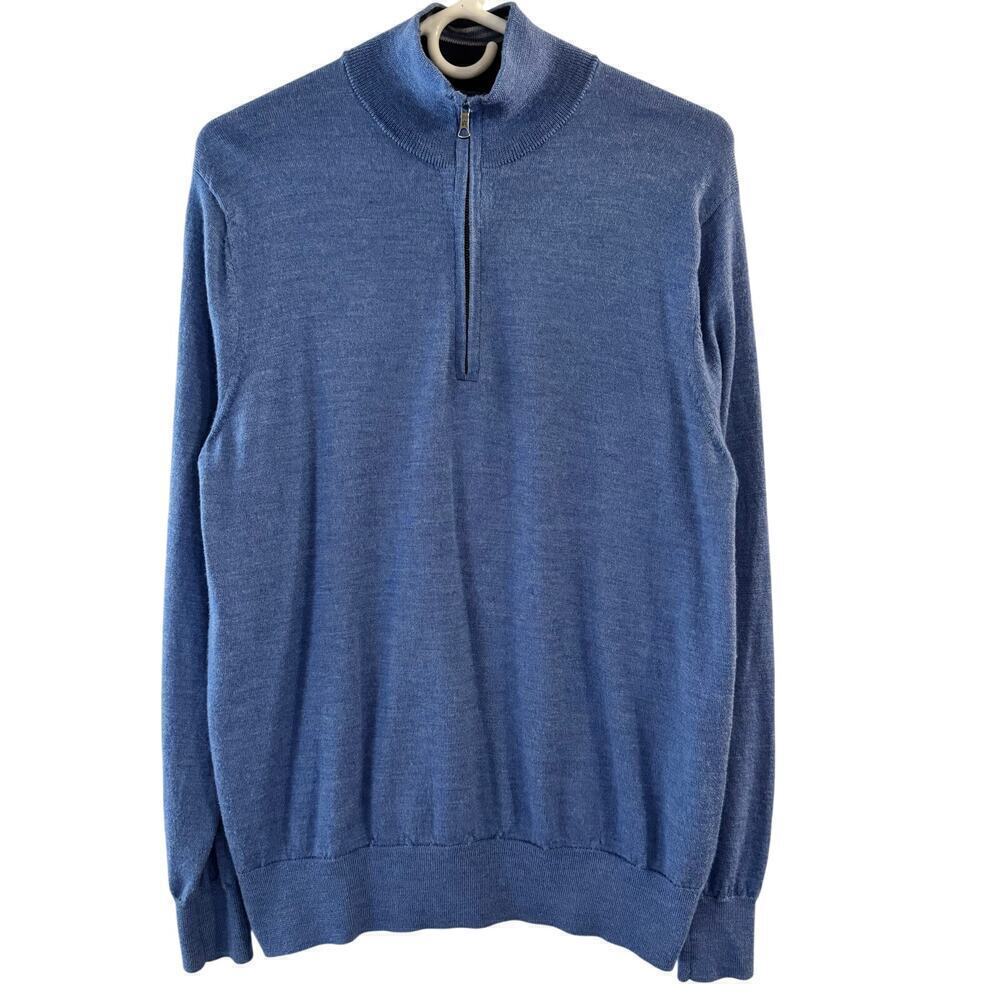 Brooks Brothers 1/4 Zip Merino Wool Long Sleeve Blue Sweater Size Medium